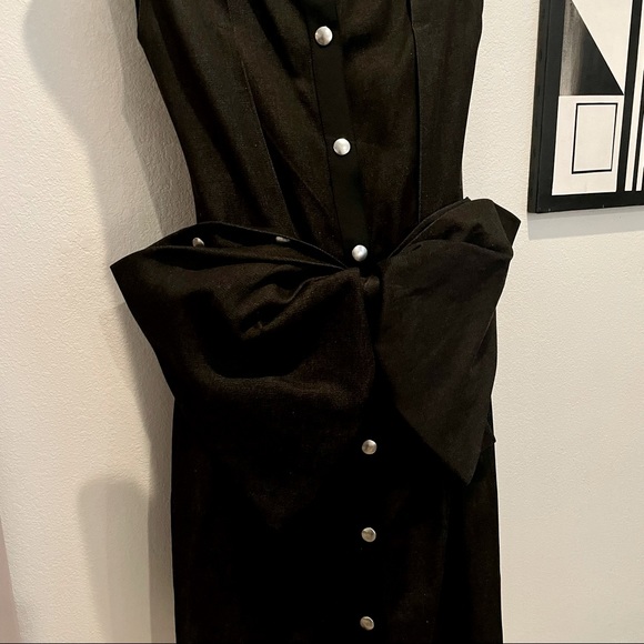 LANVIN Black Cotton Denim Bow-Back Snap Dress US 4 - Picture 6 of 10